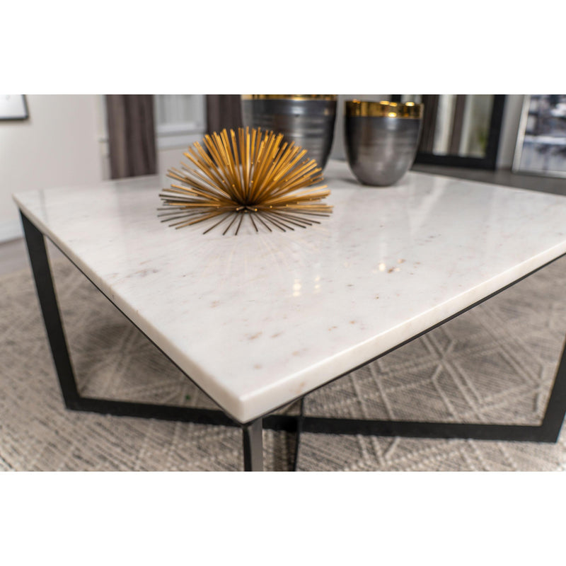 Coaster Furniture Tobin 707698 Square Marble Top Coffee Table - White/Black IMAGE 5