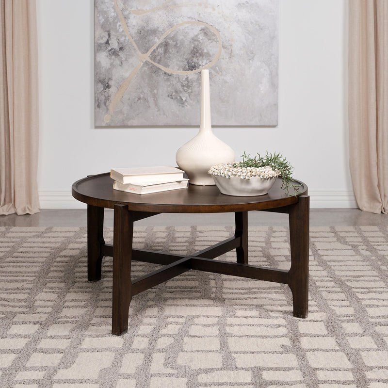 Coaster Furniture Cota 708288 Round Solid Wood Coffee Table - Dark Brown IMAGE 2