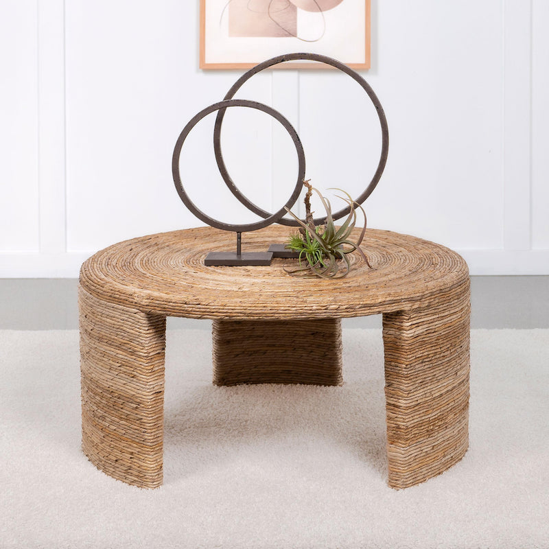 Coaster Furniture Artina 708508 Woven Rattan Round Coffee Table - Natural Brown IMAGE 2