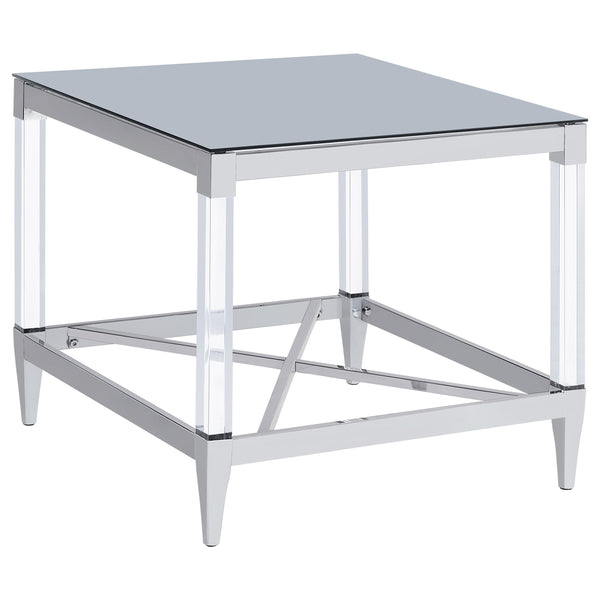 Coaster Furniture Lindley 709727 Square End Table with Acrylic Legs and Tempered Mirror Top - Chrome IMAGE 1