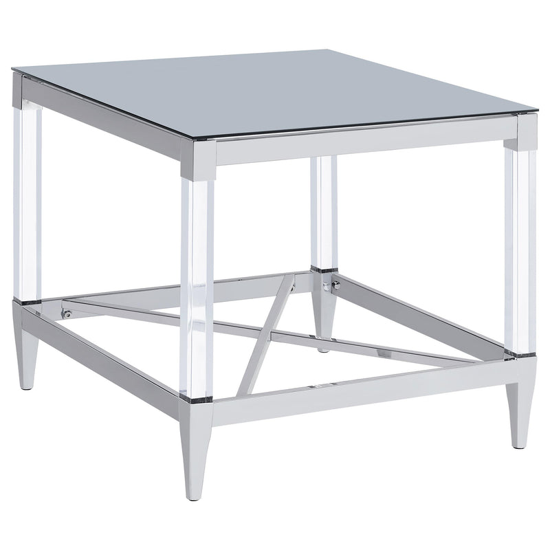 Coaster Furniture Lindley 709727 Square End Table with Acrylic Legs and Tempered Mirror Top - Chrome IMAGE 1