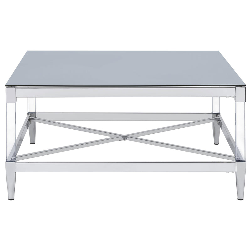 Coaster Furniture Lindley 709728 Square Coffee Table with Acrylic Legs and Tempered Mirror Top - Chrome IMAGE 4