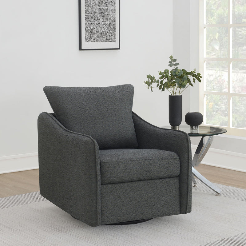Coaster Furniture Madia 903393 Boucle Upholstered Swivel Glider Chair - Charcoal Grey IMAGE 2