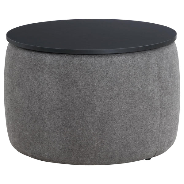 Coaster Furniture Tesoro 910147 Upholstered Round Lift Top Storage Ottoman - Grey/Black IMAGE 1