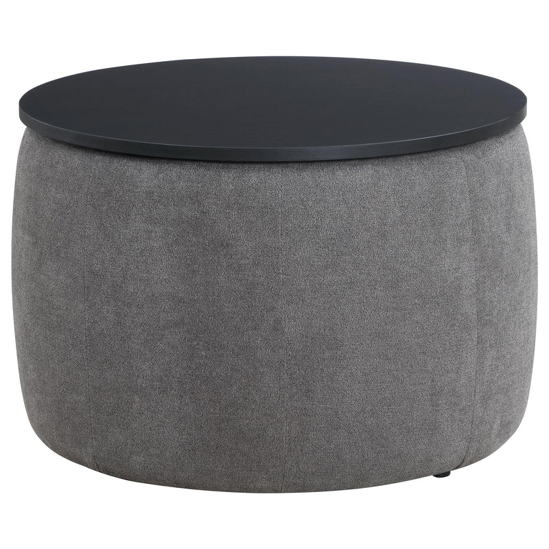 Coaster Furniture Tesoro 910147 Upholstered Round Lift Top Storage Ottoman - Grey/Black IMAGE 1
