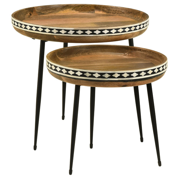 Coaster Furniture Ollie 930193 2-Piece Round Nesting Table - Natural/Black IMAGE 1