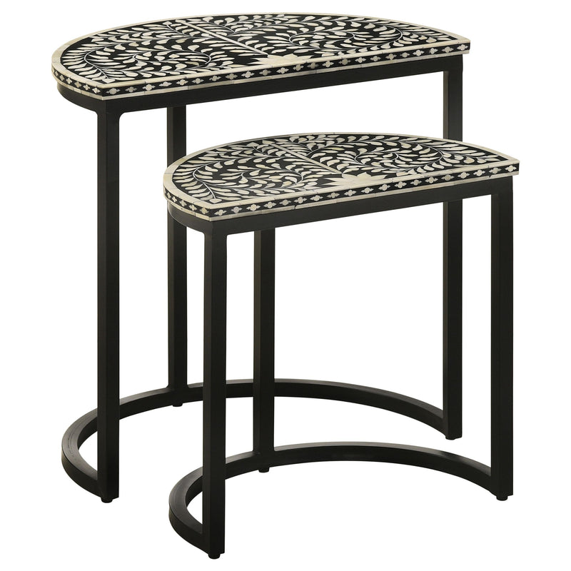 Coaster Furniture Zakiya 930195 2-Piece Demilune Nesting Table - Black/White IMAGE 1