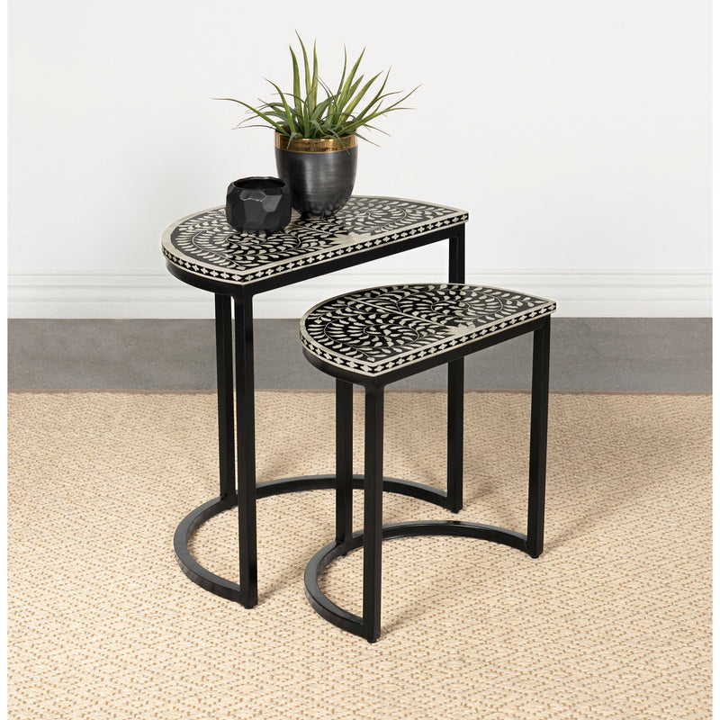 Coaster Furniture Zakiya 930195 2-Piece Demilune Nesting Table - Black/White IMAGE 2