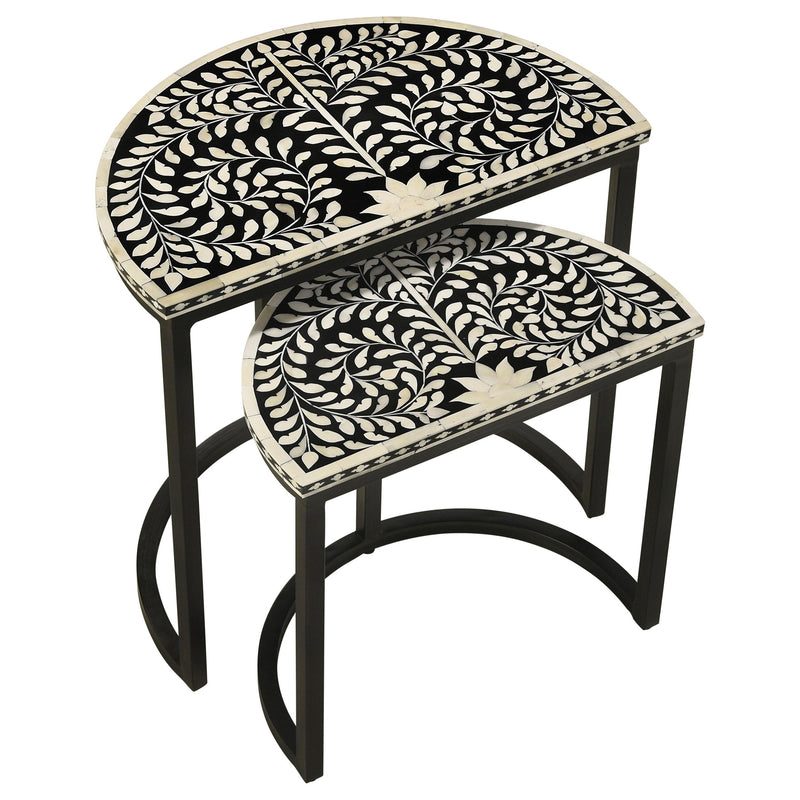 Coaster Furniture Zakiya 930195 2-Piece Demilune Nesting Table - Black/White IMAGE 3