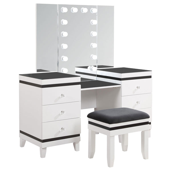 Coaster Furniture Talei 930244 6-Drawer Vanity Set with Hollywood Lighting - Black/White IMAGE 1