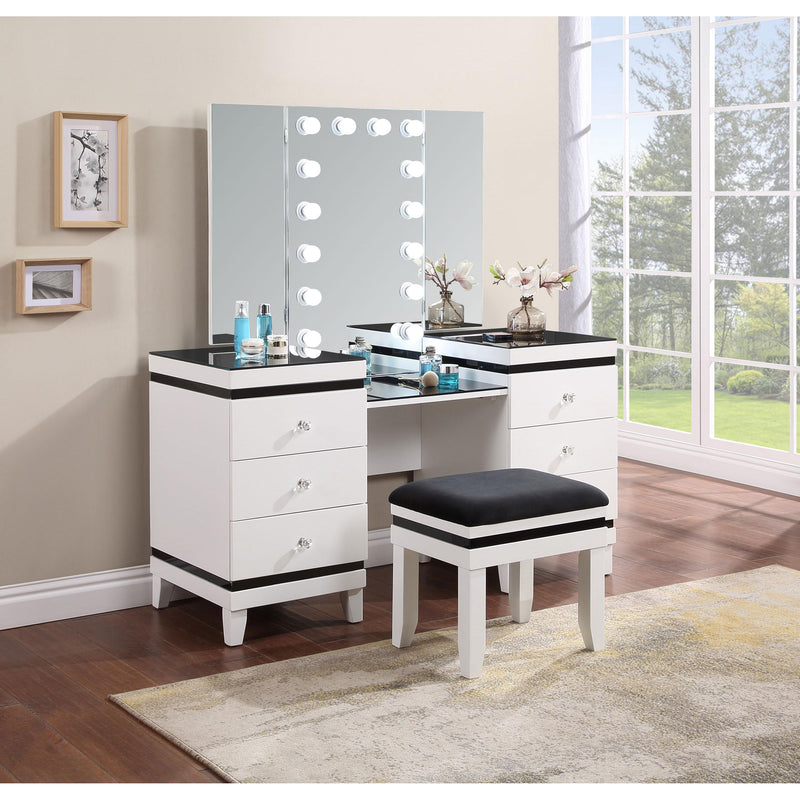 Coaster Furniture Talei 930244 6-Drawer Vanity Set with Hollywood Lighting - Black/White IMAGE 2