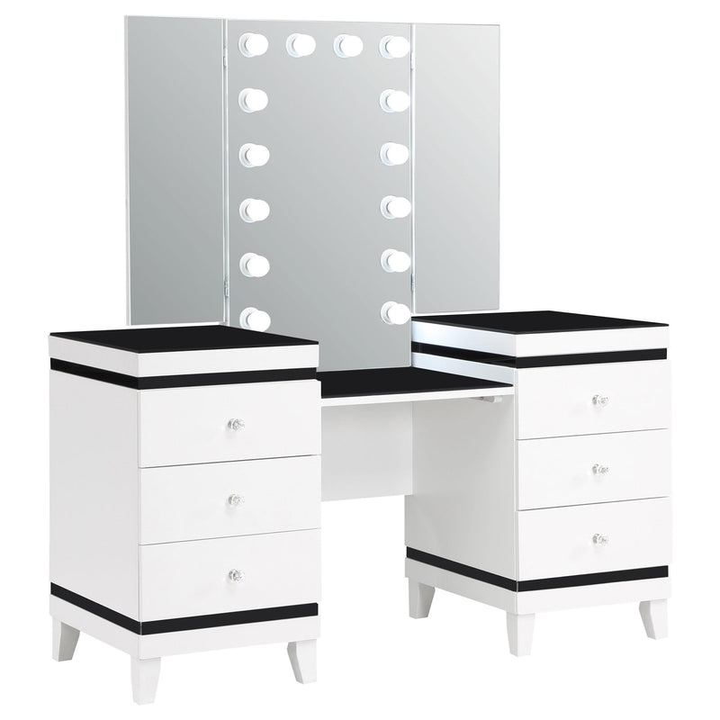 Coaster Furniture Talei 930244 6-Drawer Vanity Set with Hollywood Lighting - Black/White IMAGE 3