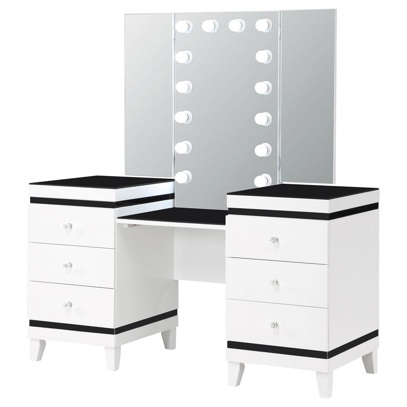 Coaster Furniture Talei 930244 6-Drawer Vanity Set with Hollywood Lighting - Black/White IMAGE 5