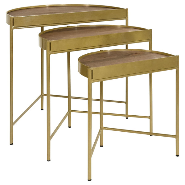 Coaster Furniture Tristen 936156 3-Piece Demilune Nesting Table with Recessed Top - Brown/Gold IMAGE 1