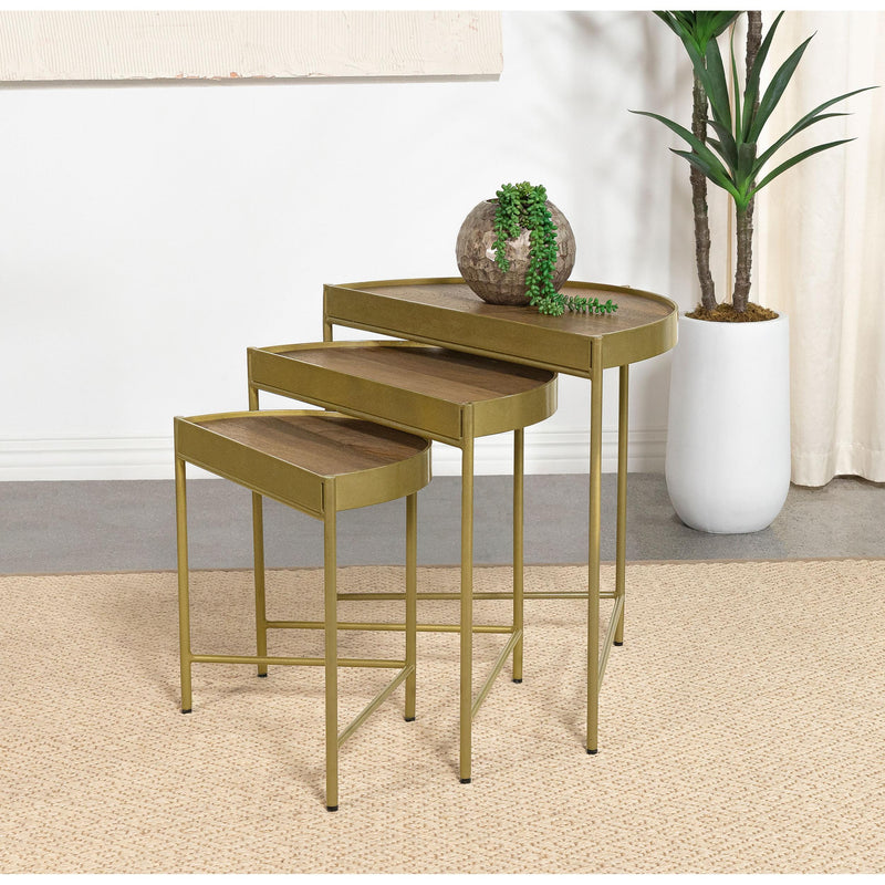 Coaster Furniture Tristen 936156 3-Piece Demilune Nesting Table with Recessed Top - Brown/Gold IMAGE 2