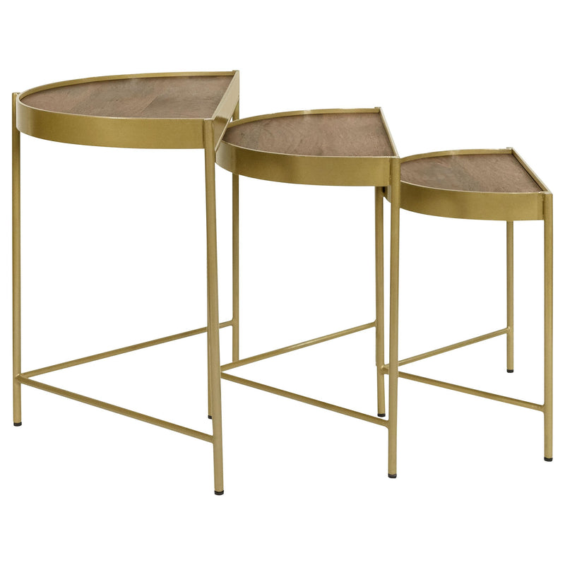 Coaster Furniture Tristen 936156 3-Piece Demilune Nesting Table with Recessed Top - Brown/Gold IMAGE 4