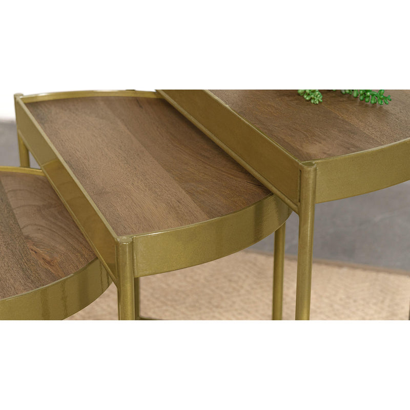 Coaster Furniture Tristen 936156 3-Piece Demilune Nesting Table with Recessed Top - Brown/Gold IMAGE 6