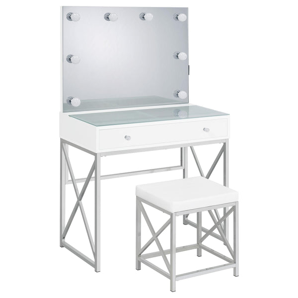 Coaster Furniture Eliza 936164 2-piece Vanity Set with Hollywood Lighting - White/Chrome IMAGE 1