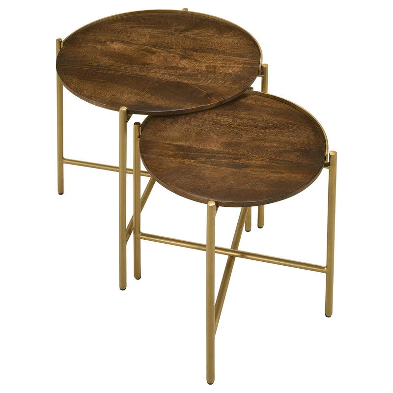 Coaster Furniture Malka 936168 2-Piece Round Nesting Table - Dark Brown/Gold IMAGE 3