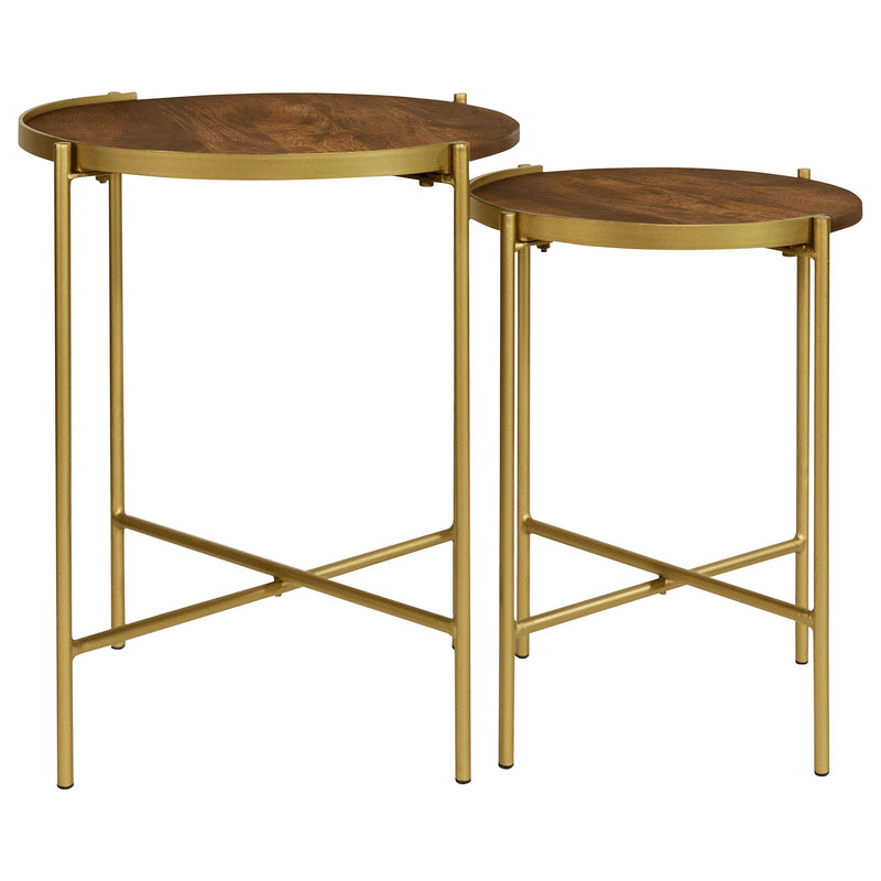 Coaster Furniture Malka 936168 2-Piece Round Nesting Table - Dark Brown/Gold IMAGE 4