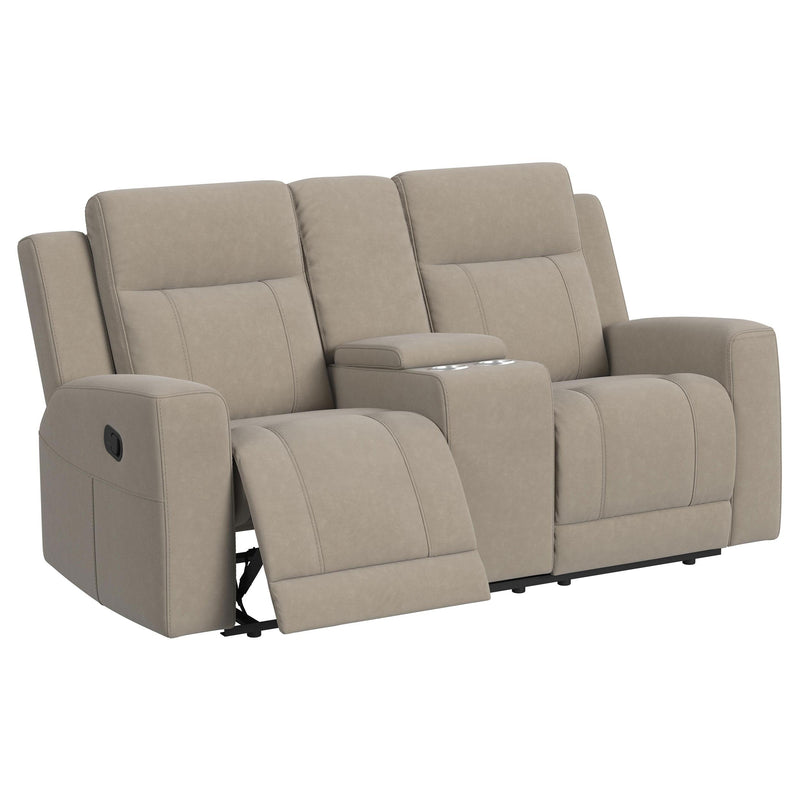 Coaster Furniture Brentwood 610282 Upholstered Motion Reclining Loveseat with Console - Taupe IMAGE 2
