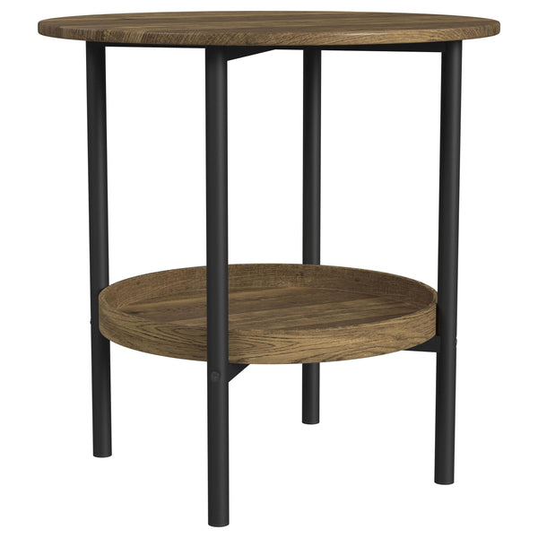 Coaster Furniture Delfin 721617 Round Glass Top End Table with Shelf - Black/Brown IMAGE 1