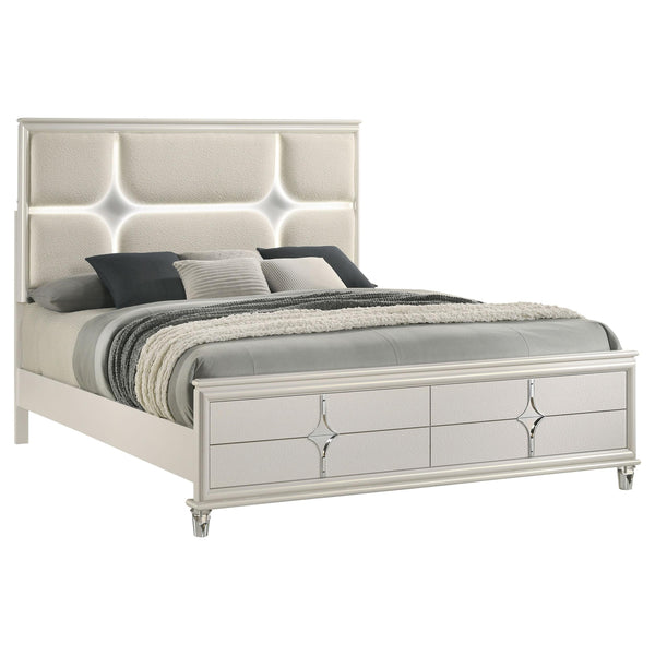 Coaster Furniture Olivia 224951KE King Panel Bed LED Headboard - Pearl White IMAGE 1