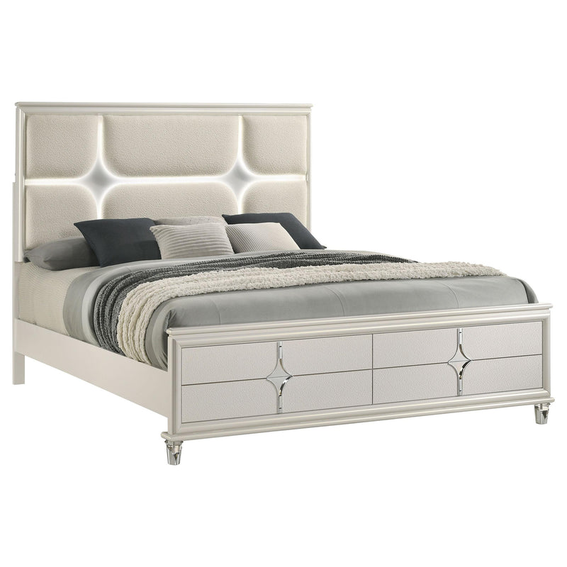 Coaster Furniture Olivia 224951KE King Panel Bed LED Headboard - Pearl White IMAGE 1