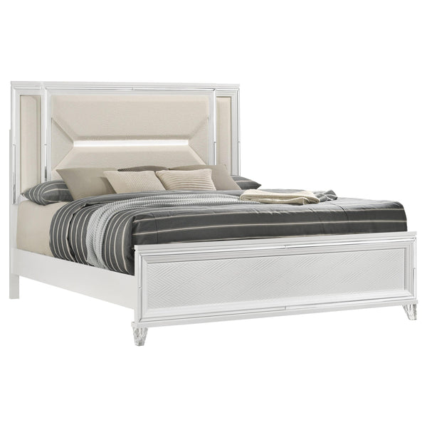 Coaster Furniture Marmore 224961Q 64-inch Queen Panel Bed LED Headboard - White IMAGE 1