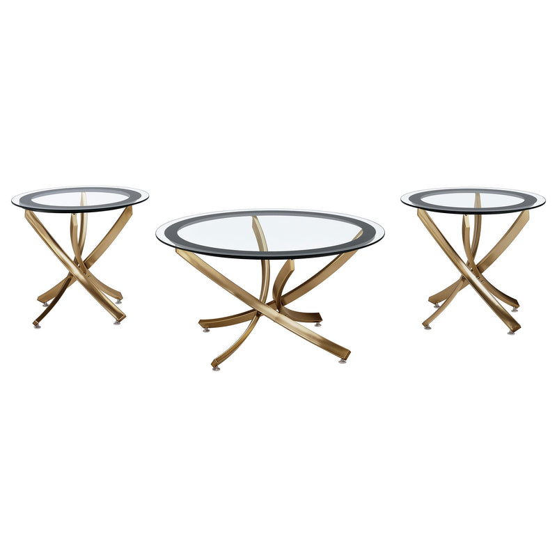 Coaster Furniture Brooke 707888-SET 3-piece Round Glass Top Coffee Table Set - Brass IMAGE 1