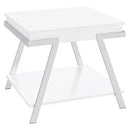 Coaster Furniture Marcia 708157 Wood Rectangular End Table - White High Gloss/Chrome IMAGE 1