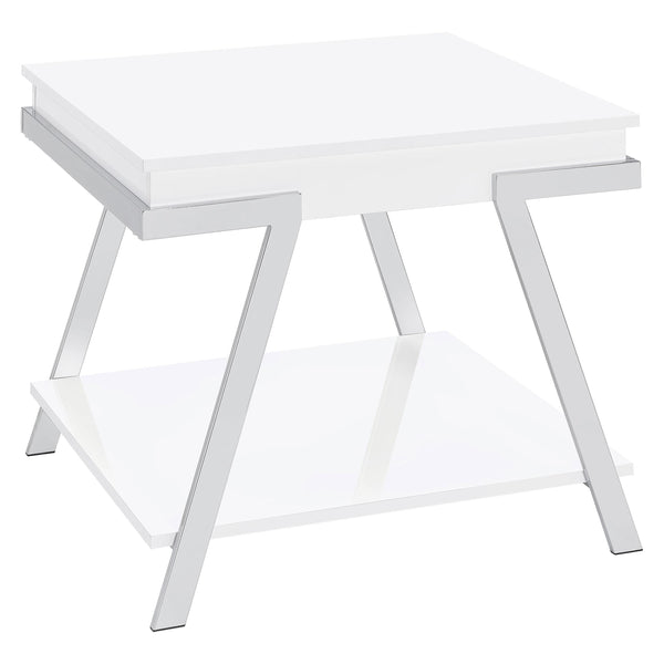 Coaster Furniture Marcia 708157 Wood Rectangular End Table - White High Gloss/Chrome IMAGE 1