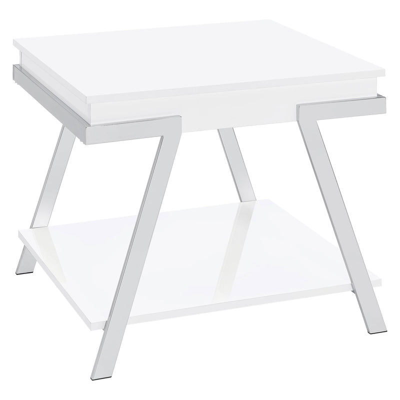 Coaster Furniture Marcia 708157 Wood Rectangular End Table - White High Gloss/Chrome IMAGE 1