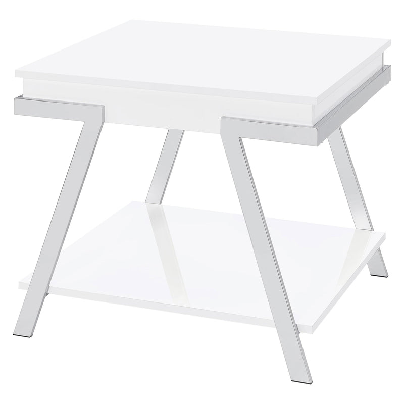 Coaster Furniture Marcia 708157 Wood Rectangular End Table - White High Gloss/Chrome IMAGE 4