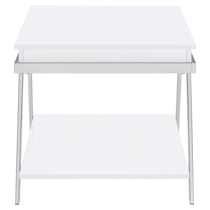 Coaster Furniture Marcia 708157 Wood Rectangular End Table - White High Gloss/Chrome IMAGE 5