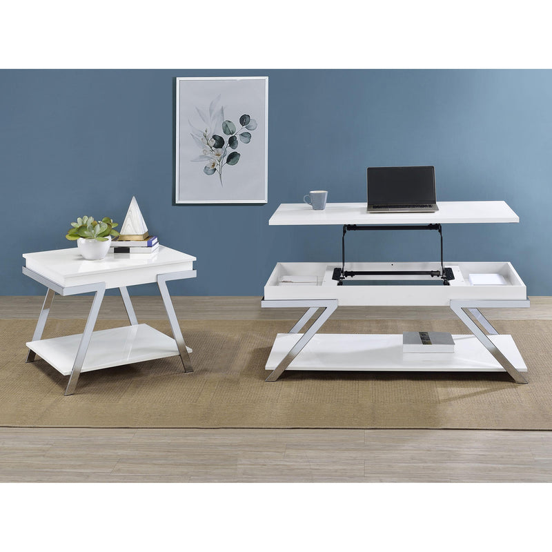 Coaster Furniture Marcia 708157 Wood Rectangular End Table - White High Gloss/Chrome IMAGE 8