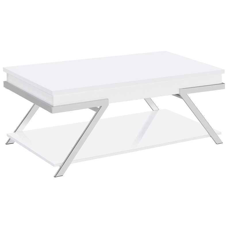 Coaster Furniture Marcia 708158 Wood Rectangular Lift Top Coffee Table - White High Gloss/Chrome IMAGE 1