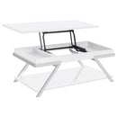 Coaster Furniture Marcia 708158 Wood Rectangular Lift Top Coffee Table - White High Gloss/Chrome IMAGE 4