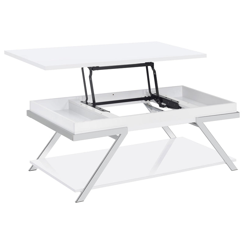 Coaster Furniture Marcia 708158 Wood Rectangular Lift Top Coffee Table - White High Gloss/Chrome IMAGE 4
