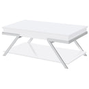 Coaster Furniture Marcia 708158 Wood Rectangular Lift Top Coffee Table - White High Gloss/Chrome IMAGE 6