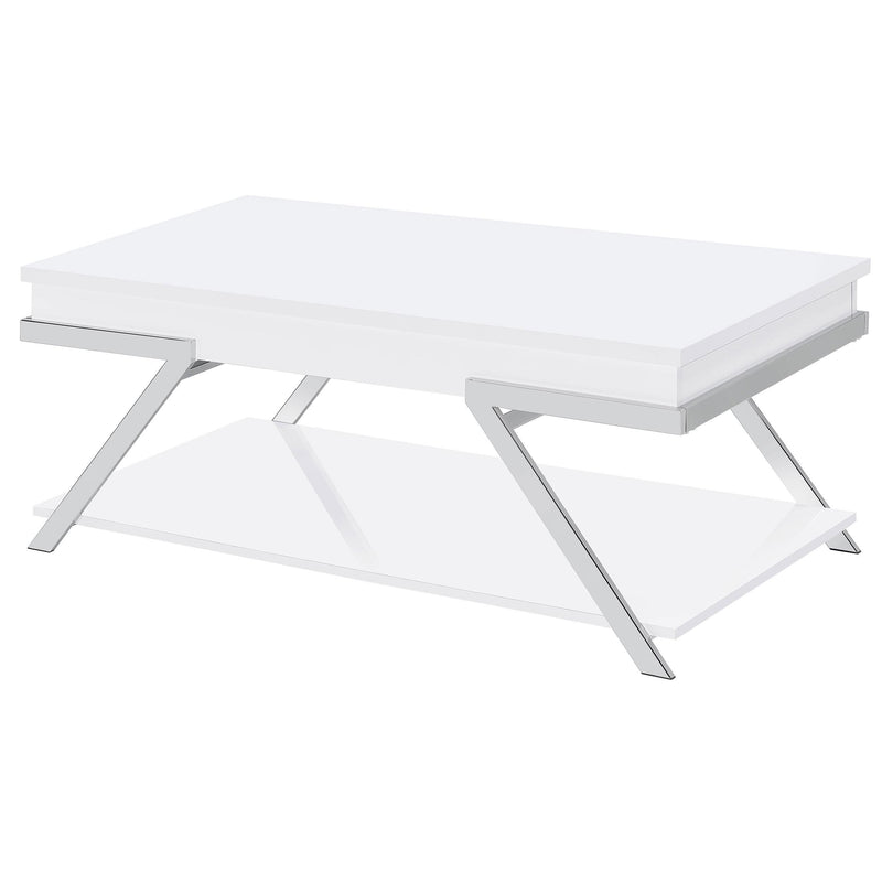 Coaster Furniture Marcia 708158 Wood Rectangular Lift Top Coffee Table - White High Gloss/Chrome IMAGE 6