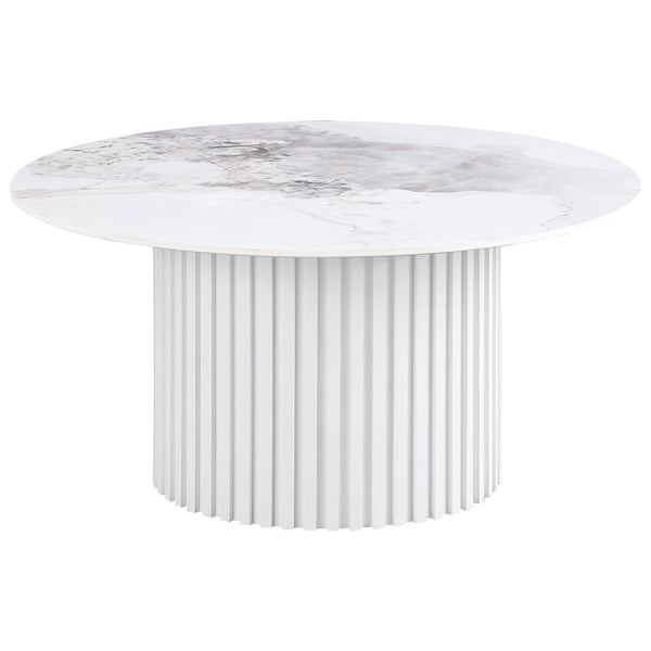Coaster Furniture Rowena 708338 Round Sintered Stone Coffee Table - White Faux Marble IMAGE 1