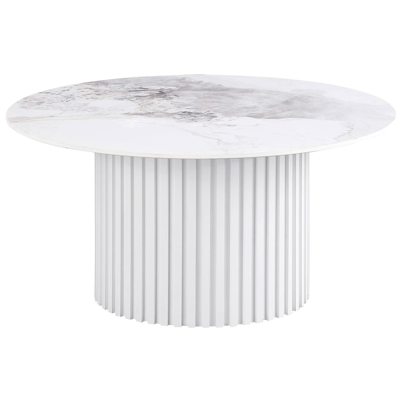 Coaster Furniture Rowena 708338 Round Sintered Stone Coffee Table - White Faux Marble IMAGE 1