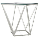 Coaster Furniture Brittania 709737 Square Glass Top Geometric End Table - Nickel IMAGE 1