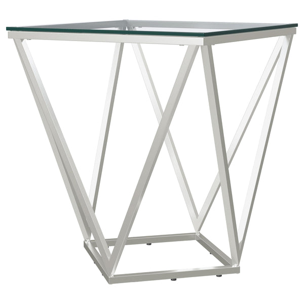 Coaster Furniture Brittania 709737 Square Glass Top Geometric End Table - Nickel IMAGE 1