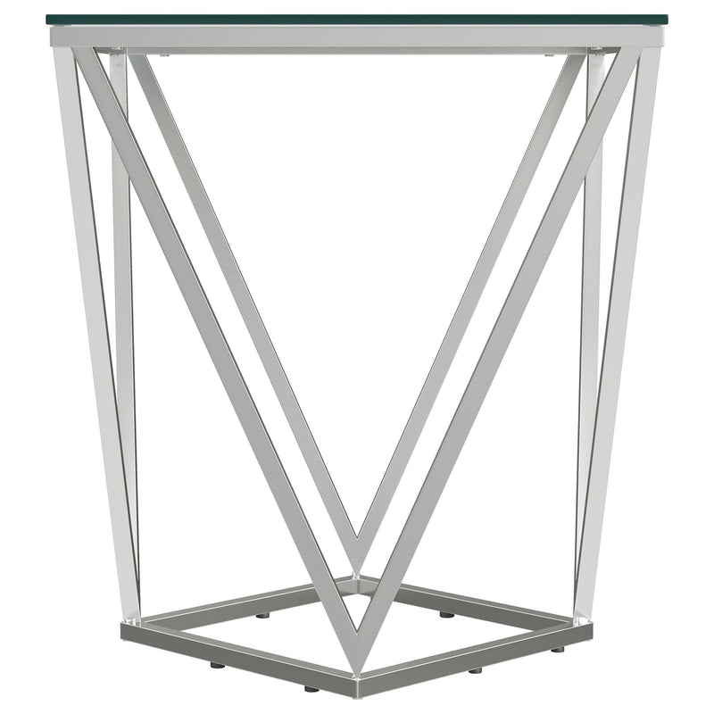 Coaster Furniture Brittania 709737 Square Glass Top Geometric End Table - Nickel IMAGE 3