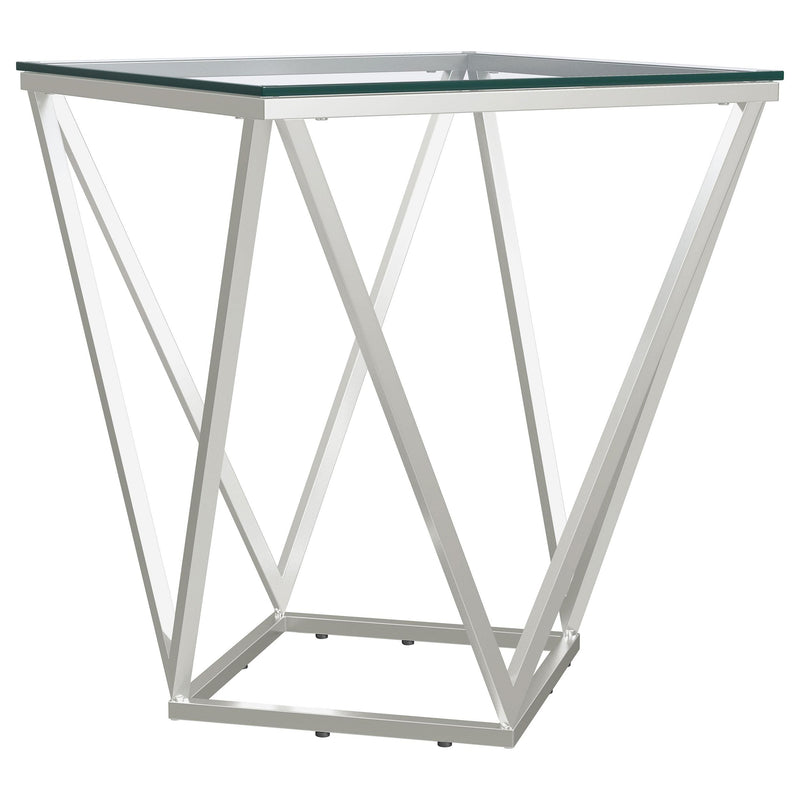 Coaster Furniture Brittania 709737 Square Glass Top Geometric End Table - Nickel IMAGE 4