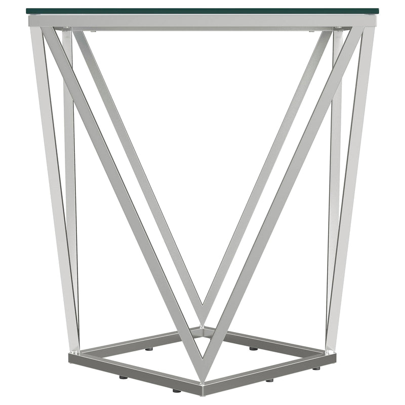 Coaster Furniture Brittania 709737 Square Glass Top Geometric End Table - Nickel IMAGE 5