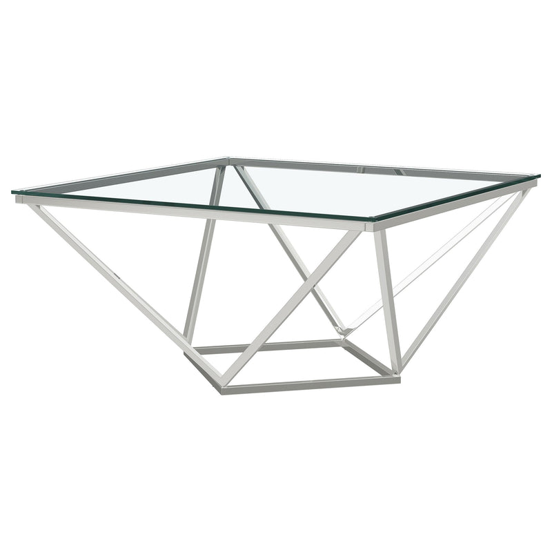 Coaster Furniture Brittania 709738 Square Glass Top Geometric Coffee Table - Nickel IMAGE 1