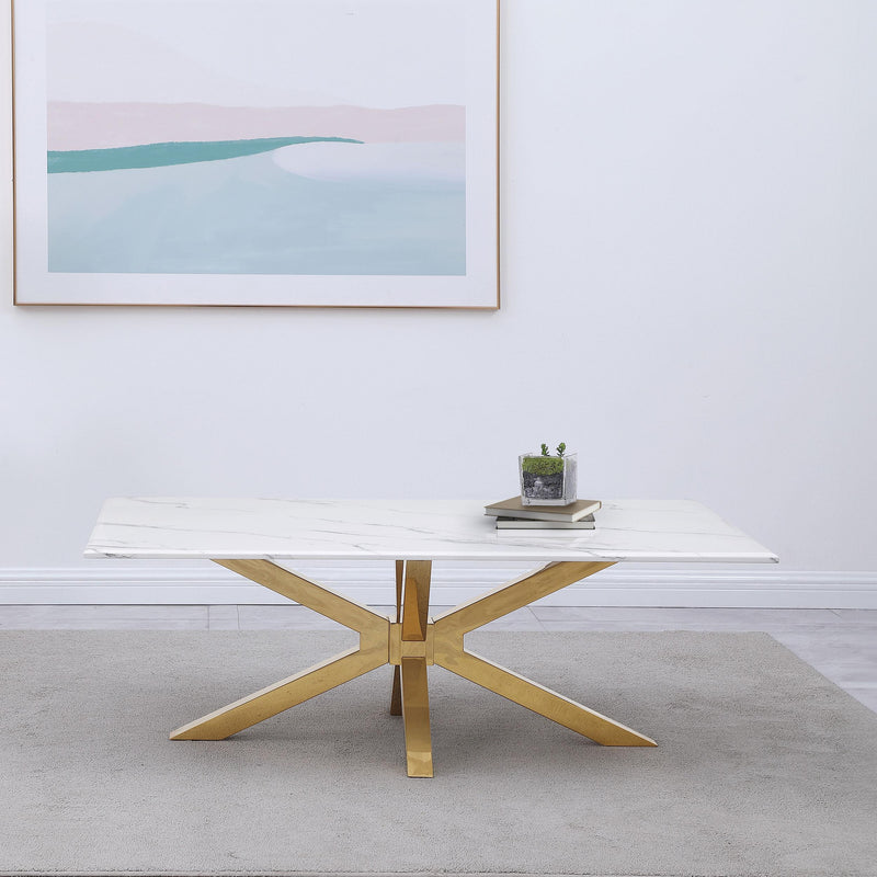 Coaster Furniture Visalia 710218 Faux Marble Top Stainless Steel Coffee Table - Gold IMAGE 2